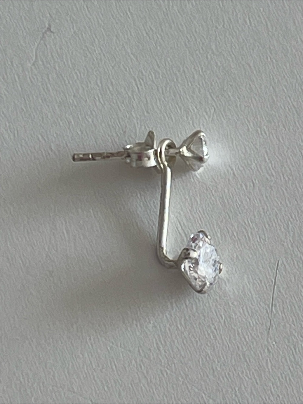 925 Sterling Silver and CZ stones behind ear invisible hanging single earring